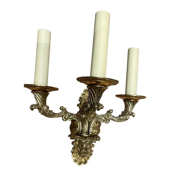 Vintage Spanish Gilded Brass 2-light Sconce - Picture 1 of 7